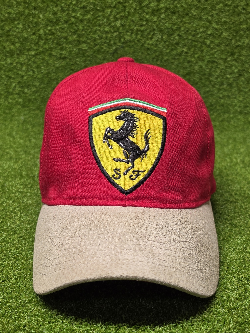 VTG Y2K Idea 07158539 Ferrari Scuderia Red with Beige Suede Bill Adjustable Hat